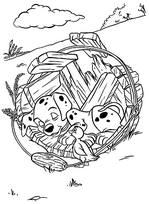 coloriage le chiot dalmatien dort dans un tonneau